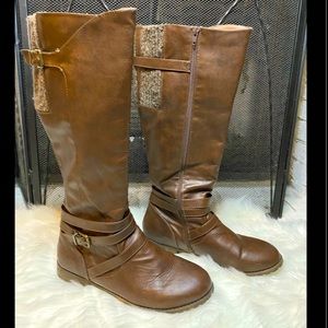 Wide Calf Brown Boots with Sweater Detail SZ 11